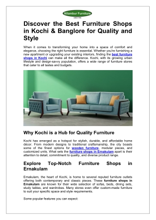 Discover the Best Furniture Shops in Kochi for Quality and Style