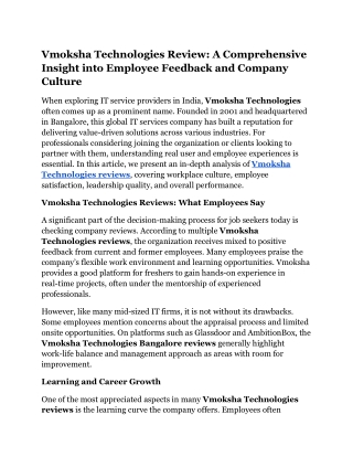 Vmoksha Technologies Review_ A Comprehensive Insight into Employee Feedback and Company Culture
