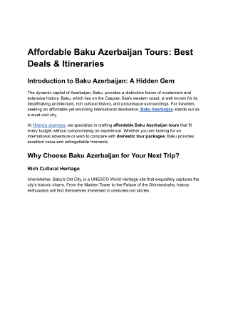 Affordable Baku Azerbaijan Tours: Best Deals & Itineraries