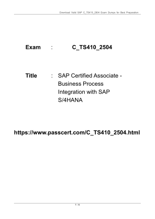 C_TS410_2504 Business Process Integration with SAP S4HANA Dumps