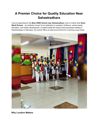 A Premier Choice for Quality Education Near Sahastradhara