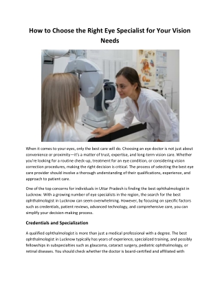 How to Choose the Right Eye Specialist for Your Vision Needs