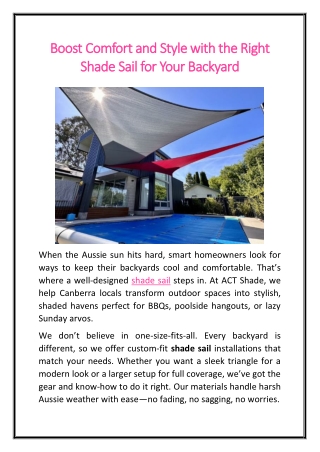 Boost Comfort and Style with the Right Shade Sail for Your Backyard