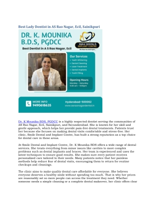 Best Lady Dentist in AS Rao Nagar, Ecil, Sainikpuri