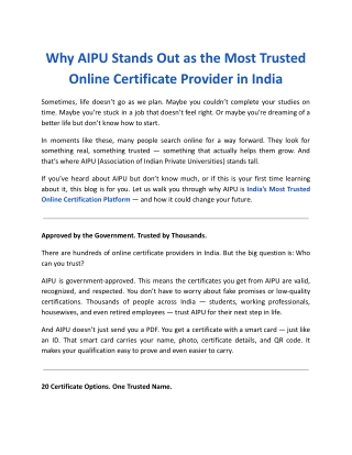 Why AIPU Stands Out as the Most Trusted Online Certificate Provider in India