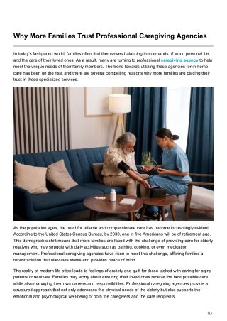 Why More Families Trust Professional Caregiving Agencies