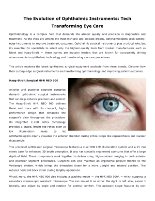 The Evolution of Ophthalmic Instruments: Tech Transforming Eye Care
