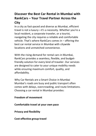RankCars – Your Car Rental Expert in Mumbai