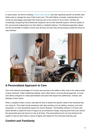 Top Benefits of Reliable In Home Care Services