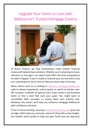 Upgrade Your Home or Loan with Melbourne’s Trusted Mortgage Experts