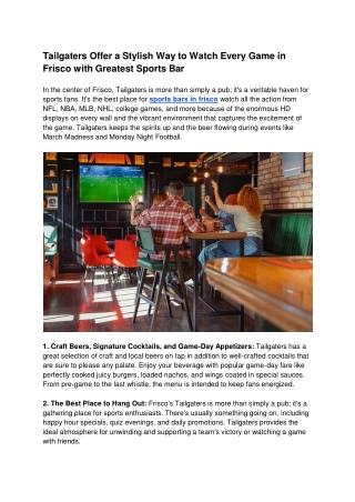 Tailgaters Offer a Stylish Way to Watch Every Game in Frisco with Greatest Sports Bar