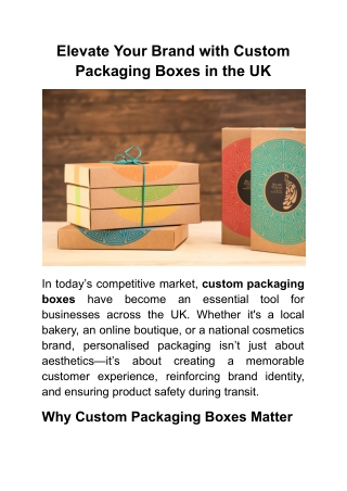 Elevate Your Brand with Custom Packaging Boxes in the UK