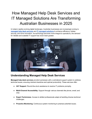 How Managed Help Desk Services and IT Managed Solutions Are Transforming Australian Businesses in 2025