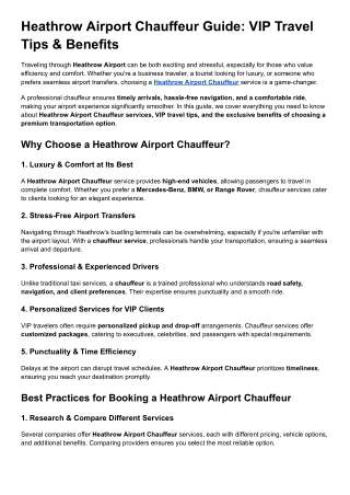 Heathrow Airport Chauffeur Guide VIP Travel Tips & Benefits