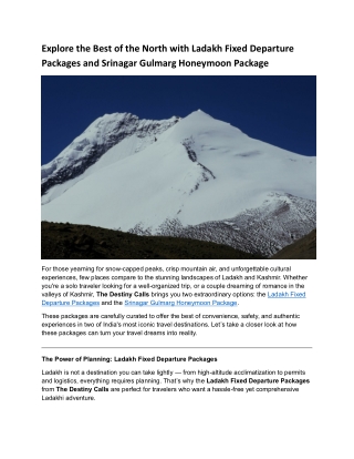 Explore the Best of the North with Ladakh Fixed Departure Packages and Srinagar Gulmarg Honeymoon Package