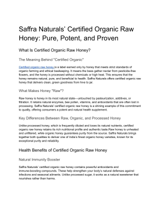 Saffra Naturals’ Certified Organic Raw Honey_ Pure, Potent, and Proven