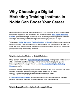 Why Choosing a Digital Marketing Training Institute in Noida Can Boost Your Care