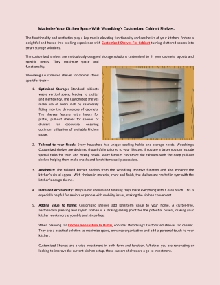 Your Kitchen Space With Woodking’s Customized Cabinet Shelves.