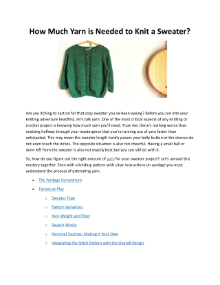 how much yarn is needed to knit a sweater