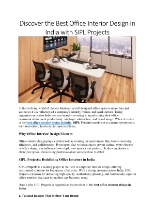 Discover the Best Office Interior Design in India with SIPL Projects