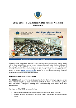 CBSE School in LIG, Indore_ A Step Towards Academic Excellence