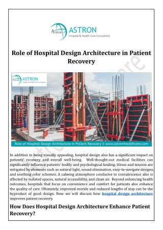Role of Hospital Design Architecture in Patient Recovery