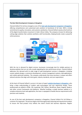 The Best Web Development Company in Bangalore-channel Softech Pvt LTd