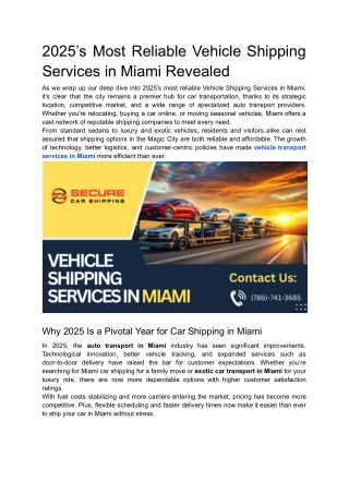 2025’s Most Reliable Vehicle Shipping Services in Miami Revealed