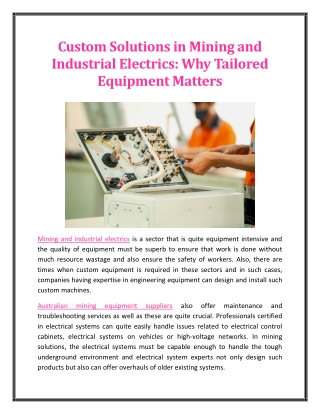 Custom Solutions in Mining and Industrial Electrics Why Tailored Equipment Matters