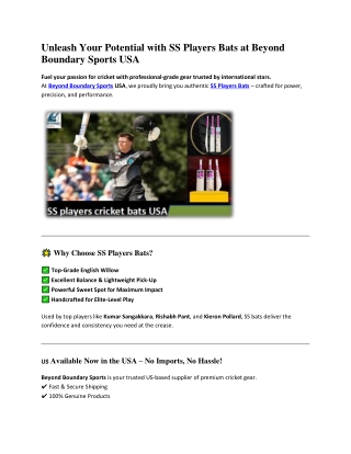 Unleash Your Potential with SS Players Bats at Beyond Boundary Sports USA