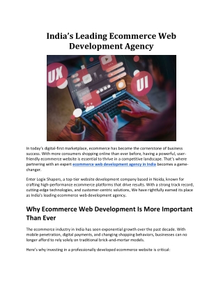 India’s Leading Ecommerce Web Development Agency