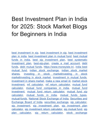 Best Investment Plan in India for 2025_ Stock Market Blogs for Beginners in India