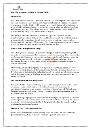 Past Life Regression Healing - Shilpaa Stish