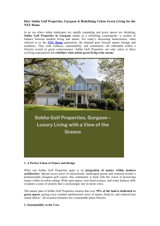 how sobha golf properties gurgaon is redefining