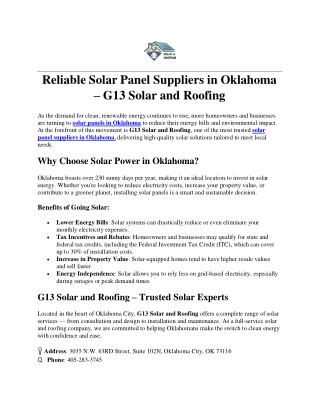 Solar Panel Suppliers in Oklahoma – G13 Solar and Roofing