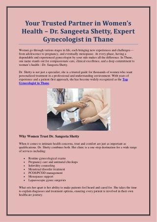 Consult the Top Gynecologist in Thane – Dr. Sangeeta Shetty