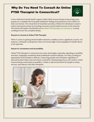 Why Do You Need To Consult An Online PTSD Therapist In Connecticut?