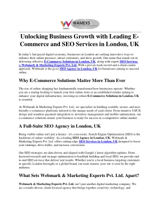 Business Growth with Leading E-Commerce and SEO Services in London-UK