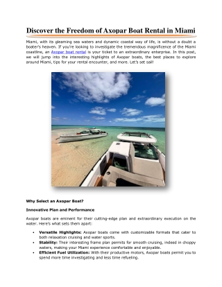 Discover the Freedom of Axopar Boat Rental in Miami