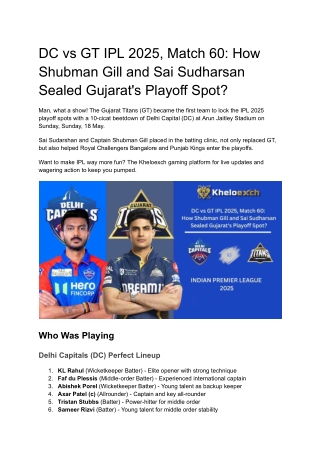 How Gill and Sudharsan Took GT to IPL 2025 Playoffs