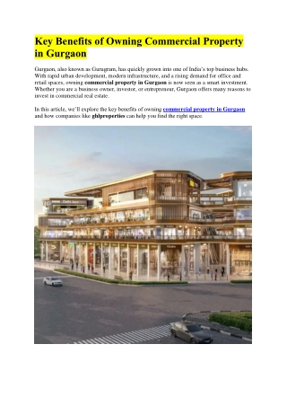 Key Benefits of Owning Commercial Property in Gurgaon