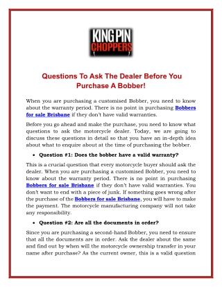 Questions To Ask The Dealer Before You Purchase A Bobber
