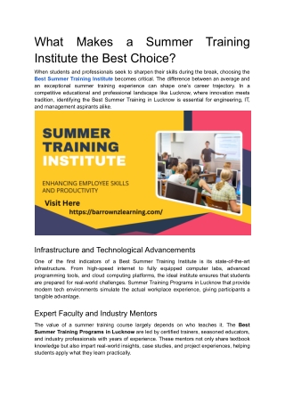 What Makes a Summer Training Institute the Best Choice