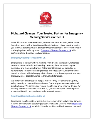 Biohazard Cleaners Your Trusted Partner for Emergency Cleaning Services in the UK