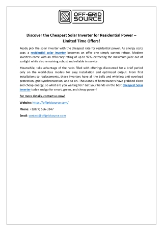 Discover the Cheapest Solar Inverter for Residential Power – Limited Time Offers!
