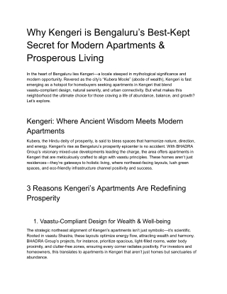 Why Kengeri is Bengaluru’s Best-Kept Secret for Modern Apartments & Prosperous Living _ BHADRA Group