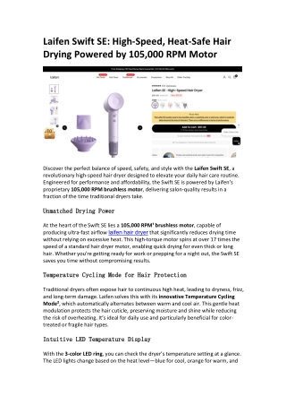 laifen swift se high speed heat safe hair drying