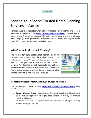 Sparkle Your Space Trusted Home Cleaning Services in Austin