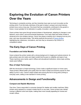 exploring the evolution of canon printers over