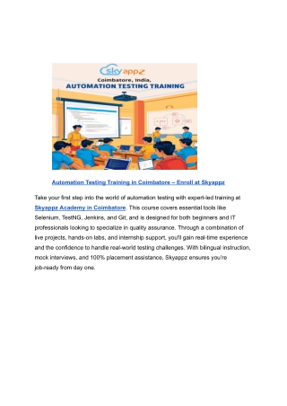 Testing Training in Coimbatore – Enroll at Skyappz